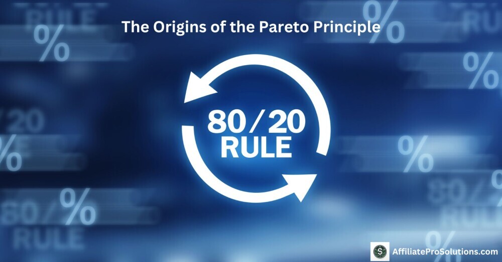 Digital graphic of the 80-20 Rule with a circular arrow, symbolizing the origins of the Pareto Principle and its application in various fields.