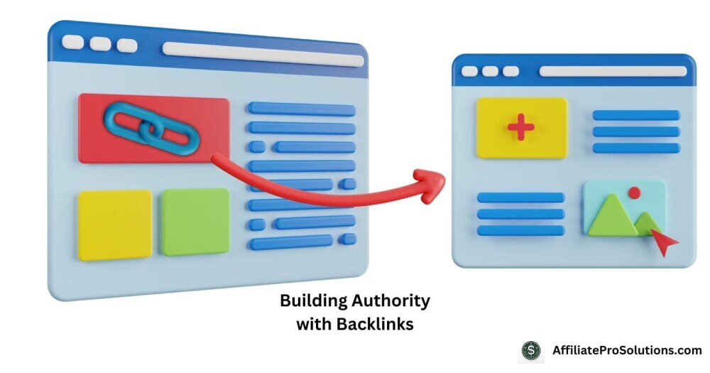 Building Authority With Backlinks Illustration showing how backlinks connect websites to build authority for SEO