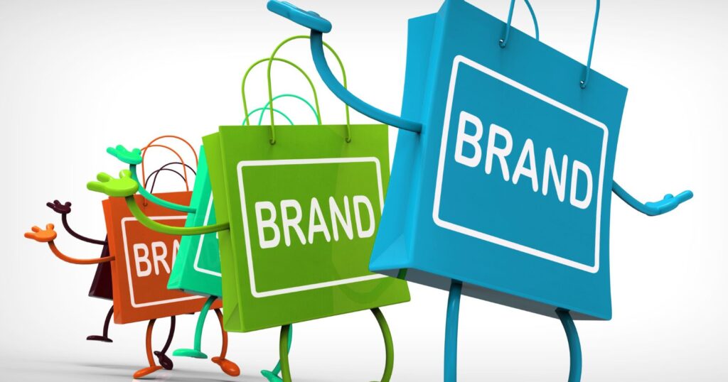Brand Products You Can Promote as an Affiliate Colorful shopping bags with 'Brand' labels, representing the variety of products available for affiliate marketers to promote from different companies and industries.