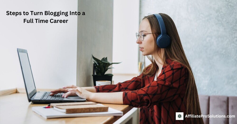 Steps To Turn Blogging Into A Full Time Career Young woman wearing headphones working on a laptop at a desk – Steps to Turn Blogging Into a Full Time Career