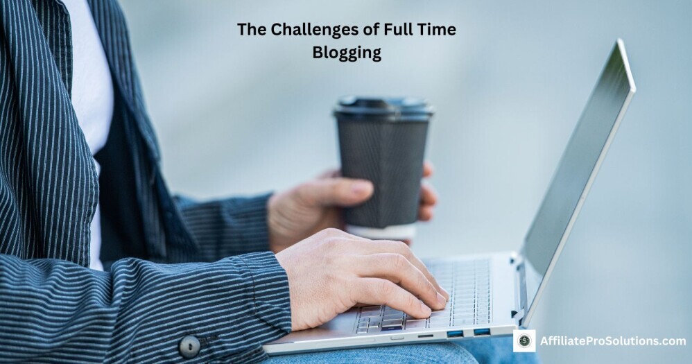 The Challenges Of Full Time Blogging Man in a striped shirt holding a coffee cup while working on a laptop outdoors – Representing The Challenges of Full Time Blogging