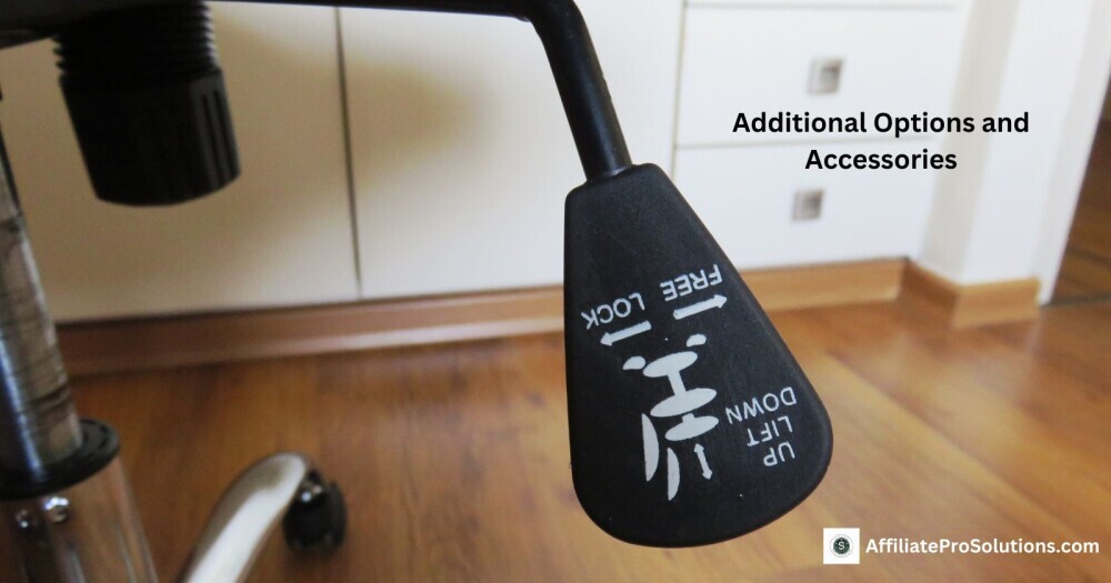 Close-up of an office chair height adjustment lever labeled "Up Lift Down" and "Free Lock," emphasizing the importance of adjustable features in office chairs for personalized comfort.