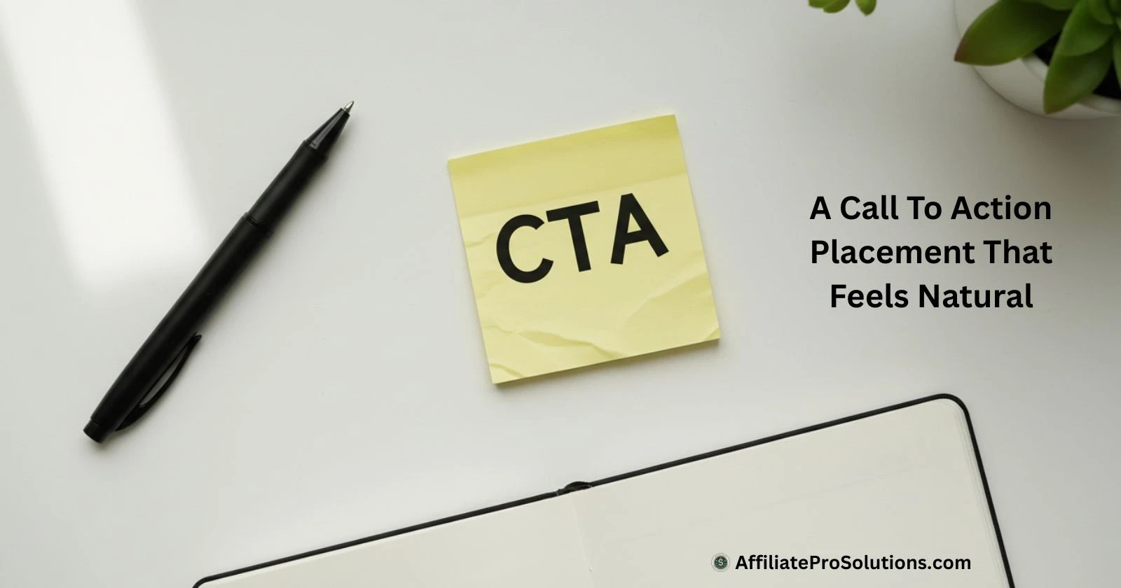 A Call To Action Placement That Feels Natural A sticky note with CTA written on it next to a pen, showing call to action placement in an affiliate review.