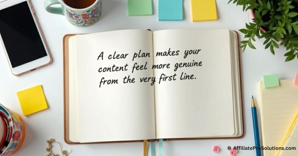Open notebook used for planning affiliate content and creating clear ideas.