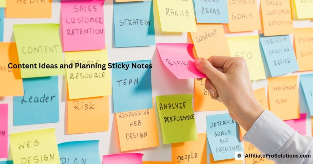 Content planning sticky notes with topic ideas for creating engaging content.