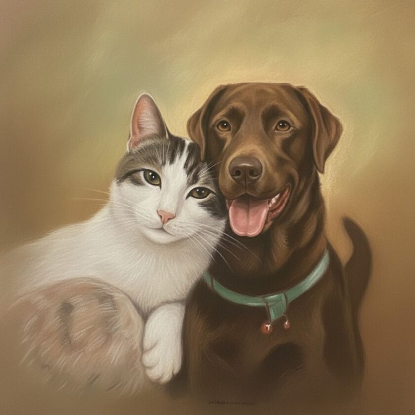AI generated pet portrait of a cat and dog created using the Wealthy Affiliate Image Studio