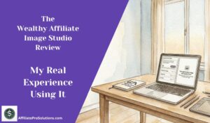 The Wealthy Affiliate Image Studio review header image showing a creative workspace with a laptop on a desk, used to illustrate my real experience using the Image Studio tool