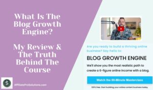 What Is The Blog Growth Engine review header image showing the course preview and the title of the review.