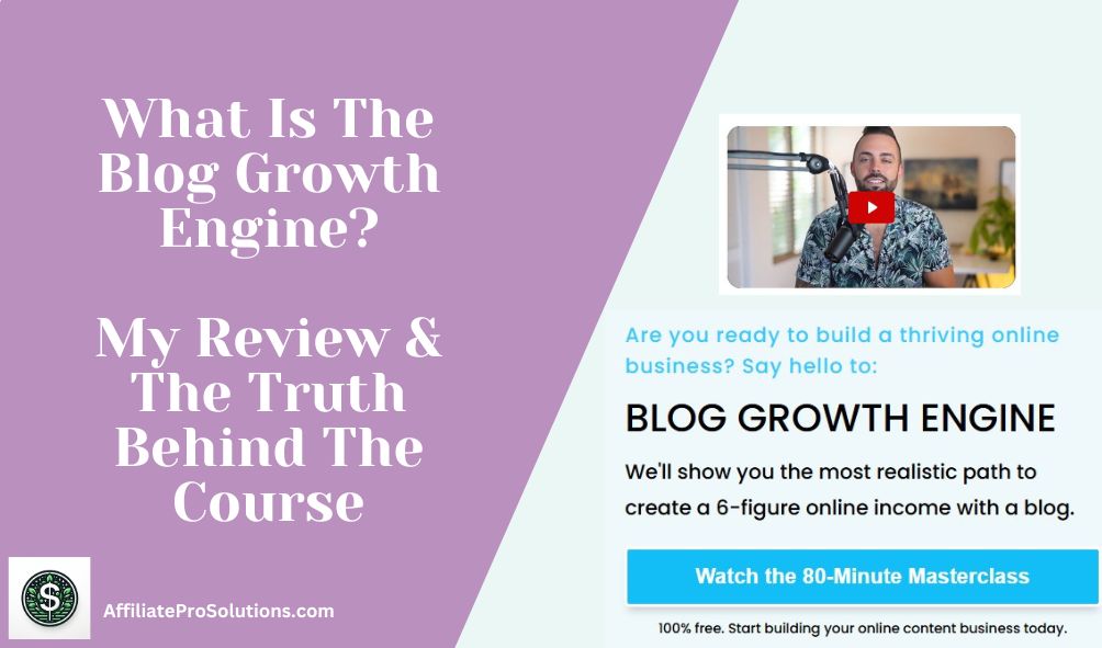 What Is The Blog Growth Engine review header image showing the course preview and the title of the review.