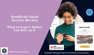 Header image for a SendGrid email service review showing example email interface visuals and SendGrid logo