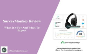 SurveyMonkey review header image showing survey dashboard visuals, charts, and reporting examples with the text What It’s For And What To Expect