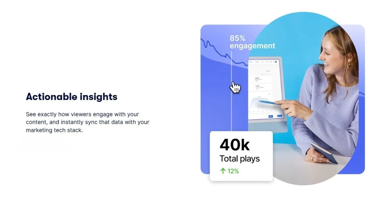 Wistia video analytics dashboard showing actionable insights, watch time, and performance data
