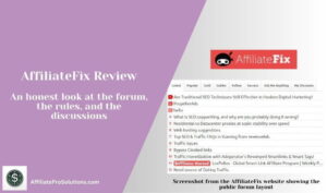 AffiliateFix Review header image showing the public forum layout and discussion threads