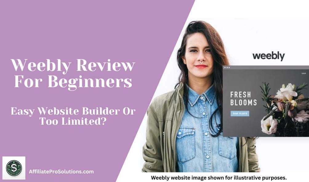 Weebly Review For Beginners header image showing a beginner friendly website builder with the question Easy Website Builder Or Too Limited?