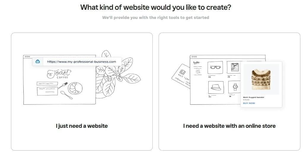 Weebly choice between building a standard website or creating an online store